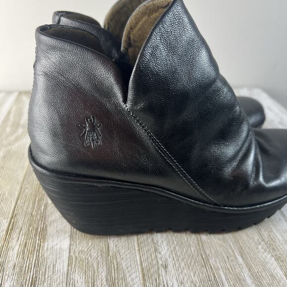 Fly London Womens Yoxy Zipper Wedge Ankle Boots EU 38 US 7.5 Graphite Leather - Picture 9 of 13